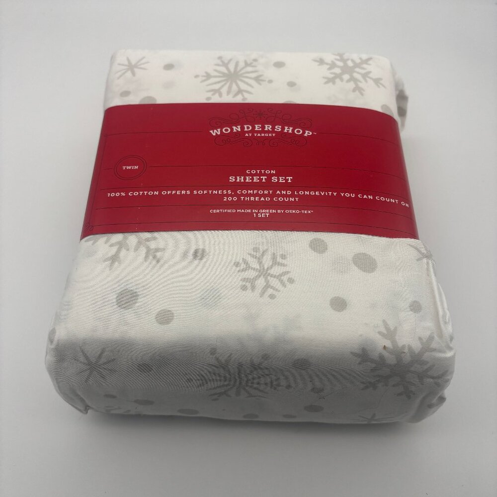 Wondershop Christmas Cotton Sateen Sheet Set - Ivory Snowflake, Twin NEW